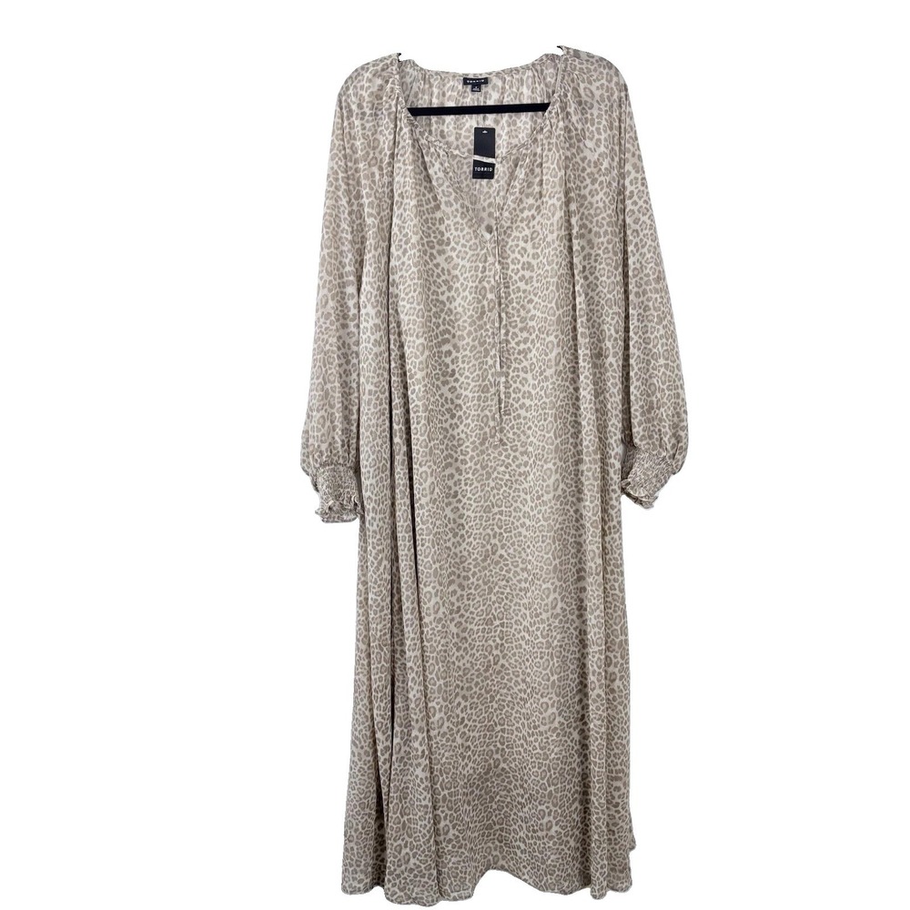 Torrid Leopard Maxi Dress 2X 18 20 Boho Quiet Luxury Blouson Sleeve Ruffle NWT - Picture 2 of 13